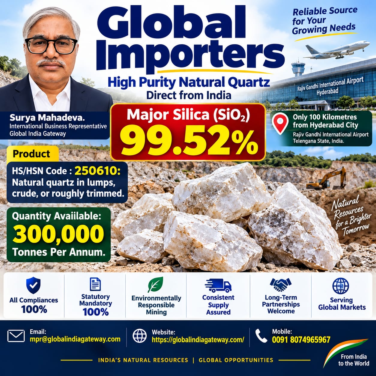 Global Importers — High Purity Natural Quartz, direct from India